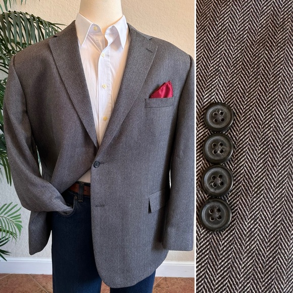 JOSEPH FEISS MENS BLAZER SIZE 50 GRAY HERRINGBONE SPORT COAT SUIT JACKET